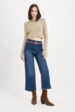 DEFACTO Culotte High Waist Short Wide Leg Jean Washed Trousers