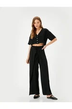 Koton Wide Leg Trousers with Cap, Tie Detail, Elastic Waist