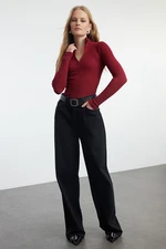 Trendyol Claret Red Fitted Zipper Collar Stretchy Knitted Blouse