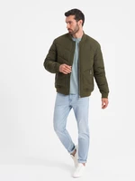 Ombre Men's quilted bomber jacket with metal zippers - dark olive green