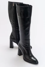 LuviShoes Decer Women's Black Skin Heeled Boots.