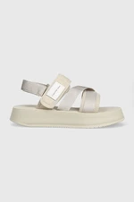 Sandály Calvin Klein Jeans PREFRESATO SANDAL BADGE dámské, béžová barva, na platformě, YW0YW00967