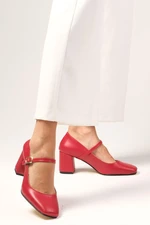 Mio Gusto Alda Red Women's Flat Toe Heeled Shoes