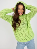 Light green openwork summer sweater with long sleeves