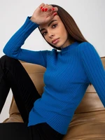 Dark blue women's asymmetrical striped sweater