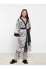 LC Waikiki Women's Shawl Collar Patterned Long Sleeve Dressing Gown