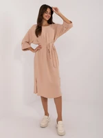 Brown straight casual dress with slits