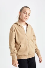 DEFACTO Girls Basic Hooded Zippered School Cardigan