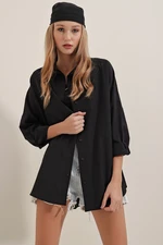 Bigdart Women's Black Oversize Long Basic Shirt 3900