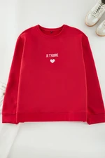 Trendyol Curve Red Polar Fleece Embroidered Regular/Normal Pattern Crew Neck Knitted Sweatshirt