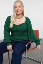 Trendyol Curve Emerald Green Heart Neck Ribbed Knit Sweater