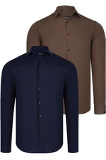 DUAL SET G726 DEWBERRY MENS SHIRT-NAVY BLUE-BROWN