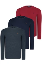 TRIPLE SET T8588 DEWBERRY ROUND NECK MEN'S SWEATSHIRT-NAVY-ANTHRACITE-BURGUNDY