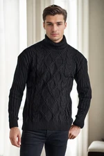 53285 Dewberry Slim-Fit Fisherman Corded Thick Mens Sweater-BLACK