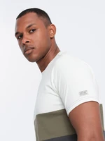 Ombre Men's tricolor T-shirt with wide stripes - cream