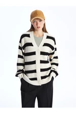 LC Waikiki V-Neck Striped Long Sleeve Women's Knitwear Cardigan