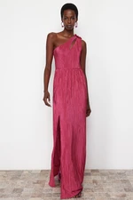 Trendyol Plum A-Line Lined Knitted Long Evening Dress