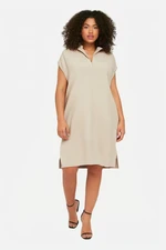 Trendyol Curve Cream Shirt Collar Slit Woven Plus Size Dress