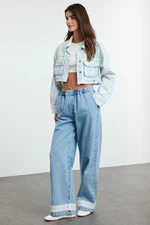 Trendyol Blue Lace Detail High Waist Wide Leg Jeans