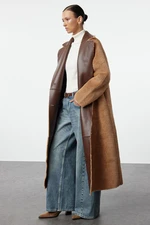 Trendyol Dark Brown Oversize Wide Cut Faux Leather Double Sided Coat