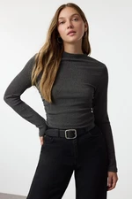 Trendyol Anthracite Stand Collar Gathered/Drape Detailed Regular/Normal Pattern Knitted Blouse