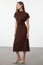 Trendyol Brown A-Line Cowl Neck Midi Crepe Woven Dress