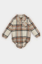 DEFACTO Baby Boy Newborn Shirt Collar Plaid Flannel Long Sleeve Snap Bodysuit