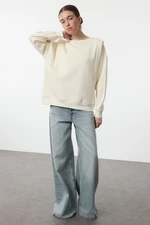 Trendyol Ecru Thick Fleece Inside Relaxed/Comfortable Cut Sleeve Detailed Knitted Sweatshirt