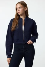 Trendyol Navy Blue Zipper Collar Pocket Detailed Regular/Normal Fit Crop/Short Jacket