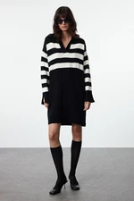 Trendyol Black Striped Mini Knitwear Soft Texture Dress