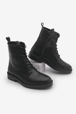 Marjin Women's Zippered and Laced Casual Combat Boots Manat Black