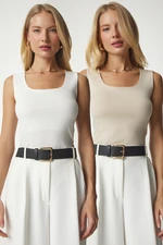 Happiness İstanbul Women's Cream Ecru Sleeveless 2 Pack Sandy Blouse