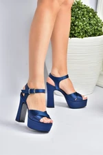 Fox Shoes Navy Blue Satin Fabric Platform Heel Women's Evening Dress Shoes