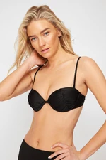 Trendyol Black Balconette Draped Push Up Bikini Top