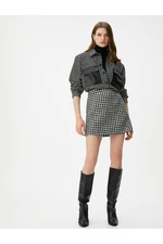 Koton Tweed Jacket Faux Leather Detailed Pocket Buttoned