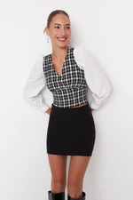 Trendyol Black Crop Fitted Tweed Woven Blouse