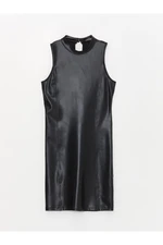 LC Waikiki Crew Neck Plain Leather Look Women's Dress