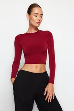 Trendyol Burgundy High Neck Fitted/Simple Long Sleeve Gathered Elastic Knitted Blouse