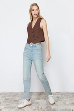 Trendyol Blue Pale Effect Vintage High Waist Slim Mom Jeans