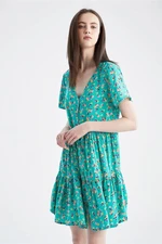 DEFACTO V-Neck Floral Short Sleeve Midi Dress