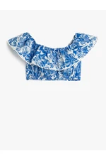 Koton Crop Blouse Off The Shoulder Ruffle Floral Viscose