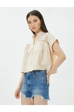 Koton Crop Bohemian Blouse Wide Collar Ribbon Crochet Detailed