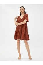 Koton Short Layered Dress V-Neck Short Sleeves