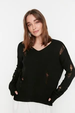 Trendyol Black Knitwear with Drainage Sweater