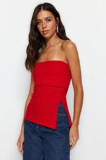 Trendyol Red Crepe Knitted Blouse with a Strapless Collar and Zipper on the Side