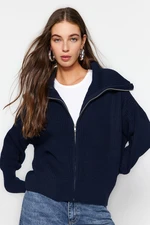 Trendyol Navy Blue Zippered Collar, Knitwear Cardigan