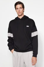 Trendyol Black Men's Oversize Hoodie. Label Detail, Color Block Sweatshirt with a Soft Pillow interior.