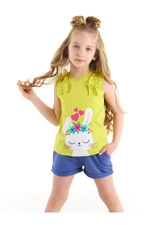 Denokids With a Rabbit Heart, Combed Combed Cotton Girls T-shirt and Short Set