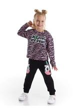 Denokids Unicorn Zebra Patterned Girls T-shirt and Black Pants Suit