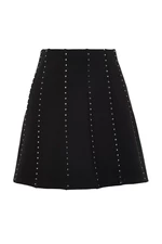 Trendyol Black Stone Accessory Mini Skater/Knitted Waistless Skirt